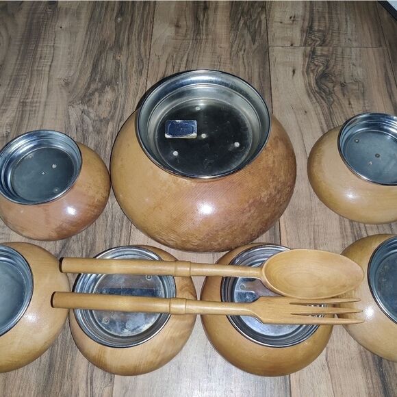 Hellerware Vintage Wooden Bowl With Fork And Spoon - Picture 8 of 10